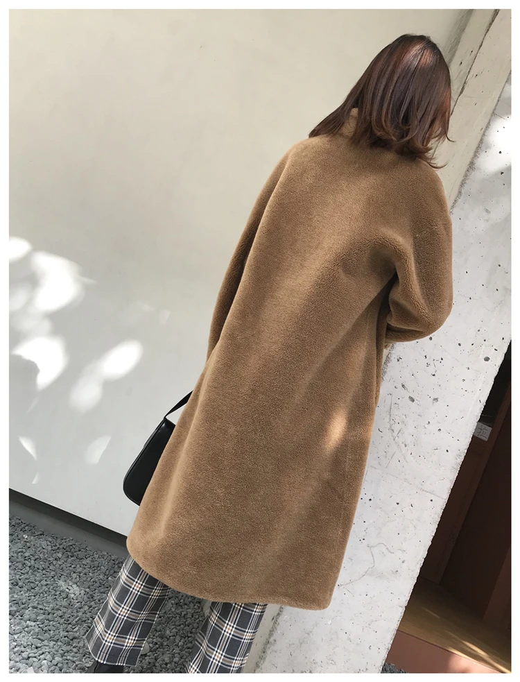 

Women's Real Fur Coat 100% Wool Jackets Women Winter Warm Sheep Shearing Overcoat Long Double Breasted Trench Coats LX2475