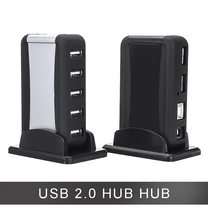 Tasa de descuento Adaptador divisor portátil de 7 puertos USB Hub de alta velocidad USB 2,0 de doble Chip con adaptadores de corriente de CA para PC y portátil KjwneBON9QD