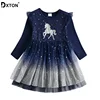 DXTON 2022 Christmas Girls Dresses New Unicorn Kids Dress For Girls Flying Sleeve Party Clothing Snowflake Winter Children Dress ► Photo 1/6