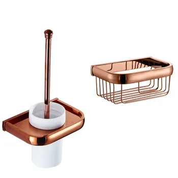 

Luxury Bathroom Accessories Set Rose Gold Toiet Brush Holder Toilet Clean Brush Holder Set Wall Mounted Towel Ring Corner Shelf