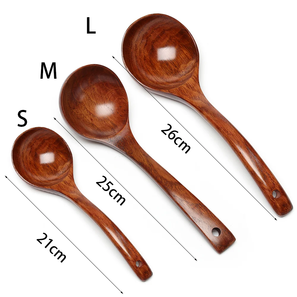 Serving Spoon Natural Wooden Large Soup Scoops Long Handle Cooking Scoop