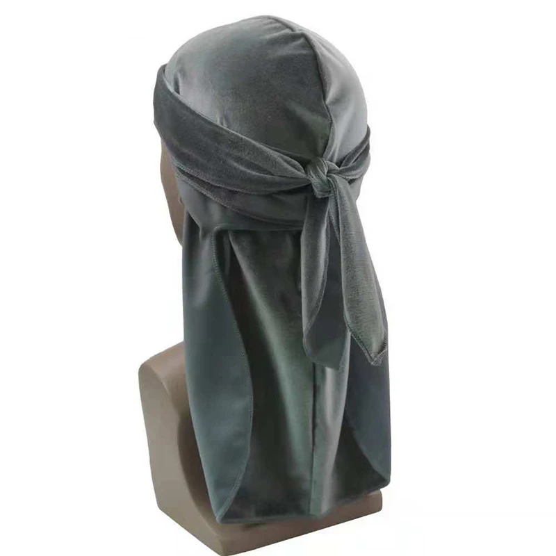Мужская дышащая бандана, бархатная шляпа с длинным хвостом, головной убор для мужчин и женщин, одноцветная мягкая бархатная Кепка chemo, высокое качество - Цвет: grey