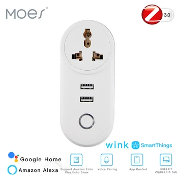 

IN ZigBee3.0 Dual USB Wireless Socket Plug SmartThings App Remote Control Echo Plus Voice Control Work with Alexa Google Home
