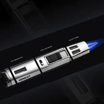 

Double Cross Flame Butane Torch Lighter Outdoor Metal Portable Long Strip Windproof Gas Cigarette Cigar Lighter Gadgets For Men