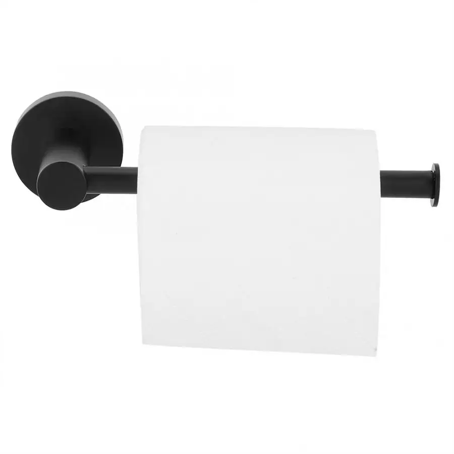 Black Wall Mounted Punching Rack Toilet Paper Holder Bathroom Tissue Storage Shelf