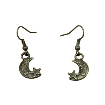 

Moon stars Charm Earrings Fish Ear Hook 24pairs/lot Antique bronze Chandelier Jewelry 11x36mm A-331e