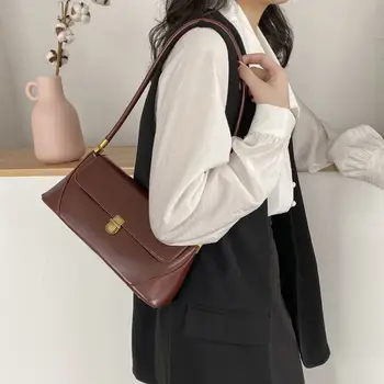 

French Style Vintage Armpit Bag Single Shoulder Simple Design Solid Color Handbag Autumn Winter Women Baguette Bag