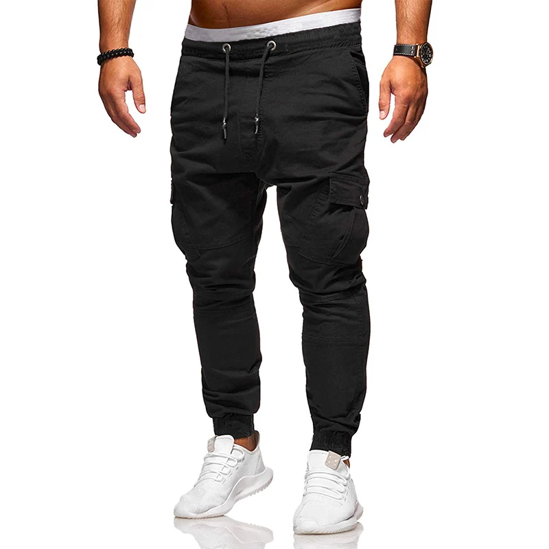 Дизайн, повседневные мужские брюки, хлопковые узкие брюки, прямые брюки, модные деловые однотонные темно-серые черные мужские штаны для бега - Цвет: Черный