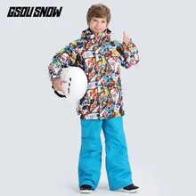Детский лыжный костюм, лыжная куртка для мальчиков, штаны для катания на лыжах, сноуборде, водонепроницаемый, ветрозащитный, очень теплая одежда для детей, спортивная одежда для улицы