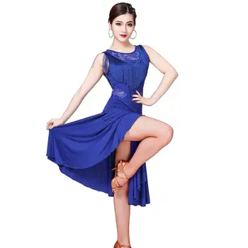 

Women Latin Dance Dress Lace Tassels Neckline Latin Rumba Dance Skirt Performance Exercise Clothes Dancing Clothes