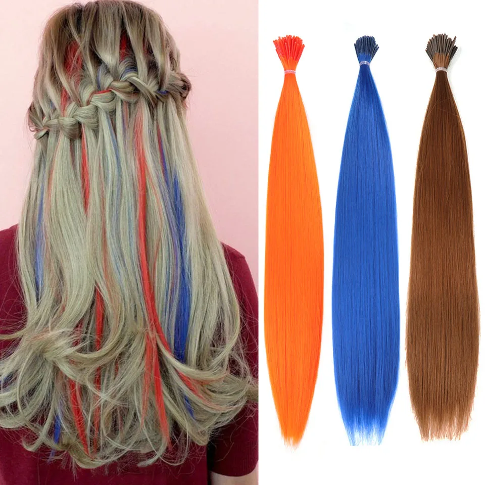 MyDiva Synthetic Rainbow Hair Tress For Women Girl Strands Of Fake Hair Pieces Extensions Pink Red Green Blue Purple Brown Color