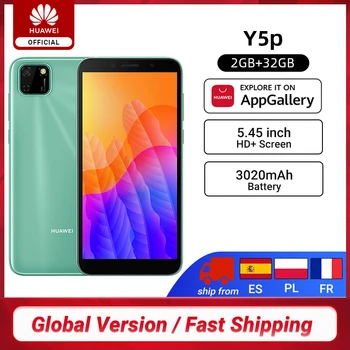 Перейти на Алиэкспресс и купить Новая глобальная версия Huawei Y5P смартфон 2 ГБ 32 ГБ 5,45 ''Scree 8MP HD Задняя камера 3020 мАч разблокировка лица Мобильные телефоны EMUI 10,1
