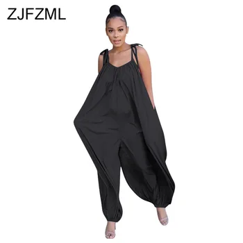 

Sleeveless Plus Size Rompers Womens Jumpsuit Spaghetti Strap Loose One Piece Jumpsuit 2020 Backless Side Pockets Solid Playsuits