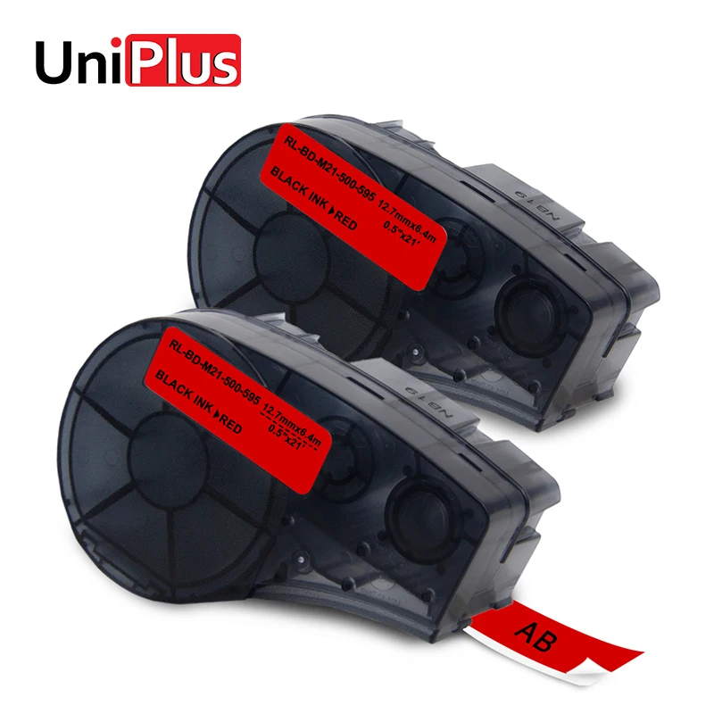 

UniPlus 2pcs Black on Red Label Maker M21-500-595-RD Compatible for Brady Idpal BMP21-Plus Labpal 12mm Vinyl Quality Label Tapes