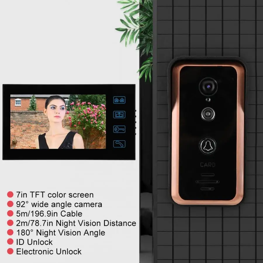 Проводной видеодомофон 7 дюймов проводной видео дверной телефон 1 монитор RFID ИК камера домофон с катодным замком 100-240 В