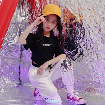 

2020 new GirlDance Clothing Hip Hop Suit Woman Damp Dew Navel Children Dance Practice Clothes street jazz dancewear