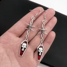 

Origional Jewelry Gothic Dark Barbed Wire Mix and Match Coffin Skull Skeleton Bloody Red Drop Oil Ear Pendant Earrings