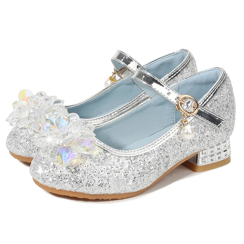 

Girl's Crystal Shoes Little Girl Princess Shoes Piano Performance Dress Leather Shoes Stage Show Single Shoes Kids High Heels