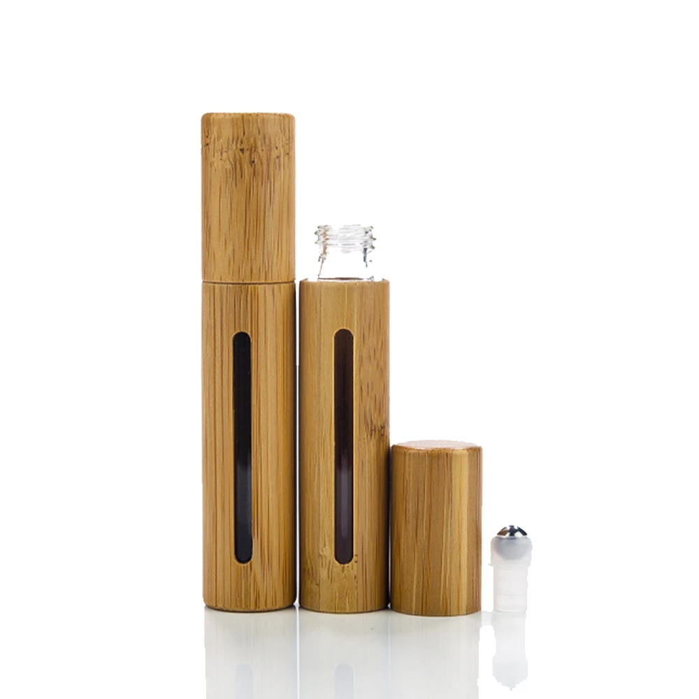 

Natural Bamboo Roll Bottle Stainless Steel Roller 10 Ml Essential Bottle Refillable Perfume Container 10pcs/lot P236