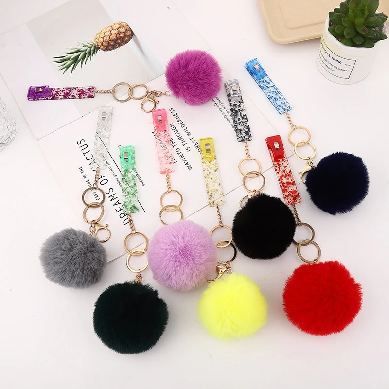 Card Grabber Pompom Keychain Contactless Picker For Long Nails Jewelry Keychains Pendant Christmas Gift Acrylic Puller | Украшения и