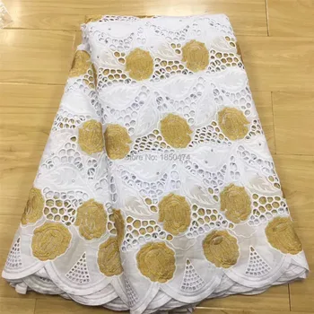 

Popular Gold Dubai Lace Hollow Out Swiss Voile In Switzerland Eyelet African Nigerian Dry Lace Fabric For Bridal Dress Sew FS59