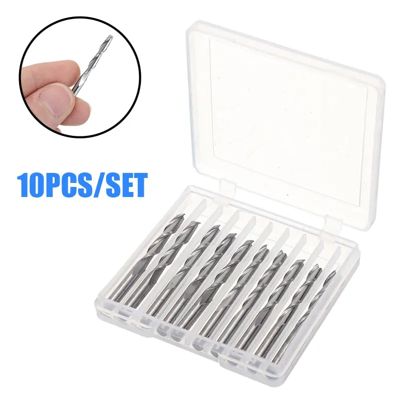 10pcs Dia 3.175mm 2 Flute End Mill Set 22mm Solid Carbide Spiral Cnc