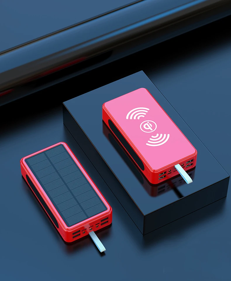 50000mAh Solar Power Bank 10W Fast Qi Wireless Charger Powerbank for iPhone 12 11 XR Samsung S20 Xiaomi Poverbank With LED Light power bank portable charger Power Bank