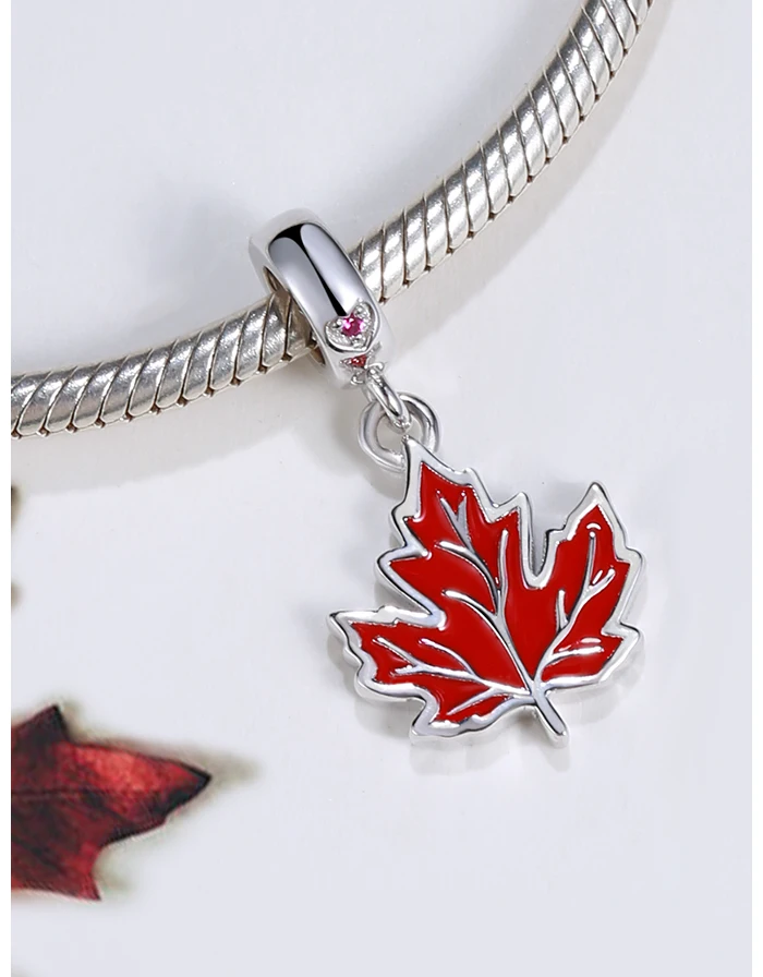 Canada Flag Red Maple Leaf Patriotic Charm Bead For Women For Teen 925 Sterling Silver Fits European Bracelet