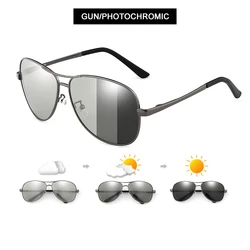 Unisex Photochromic Polarized Classic Pilot Sunglasses - Fashionable Color - Changing Eyewear (Gun Photochromic)