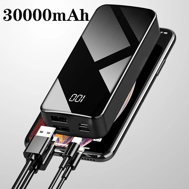 

Power Bank 30000mAh Powerbank External Battery Portable Fast Charger for All Smartphone with Charger Bank Full Screen Waterproof