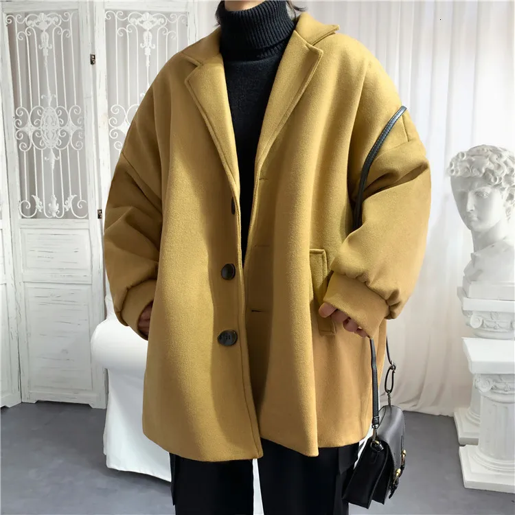 Winter Thick Woolen Coat Men Warm Fashion Solid Color Casual Woolen Jacket Man Wild Loose British Wind Woolen Coat Male M-2XL
