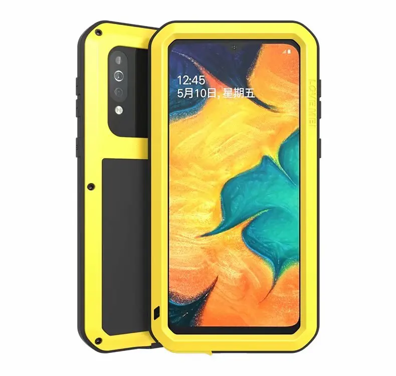 Мощный чехол Love Mei для samsung Galaxy A40S A30S A50S A70S Life водонепроницаемый ударопрочный 360 полная защита Алюминиевый металлический чехол - Цвет: Yellow