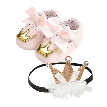 

Baby Girl Sequins Bowknot Fashion Toddler First Walkers Kid Shoes+1PC Hairband kids shoes children детская обувь для девочек#G30