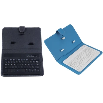 

2 Pcs Wireless Bluetooth Mobile Phone Keyboard with Pu Leather Case Aluminium Laptop Leather Case-Black & Blue