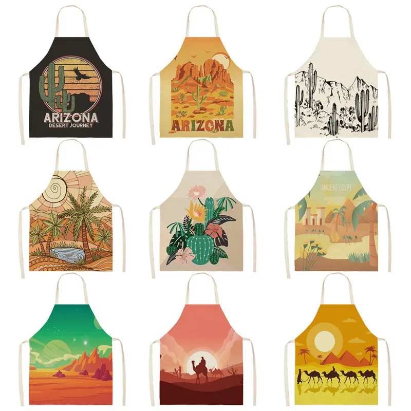 

Cactus Desert Kitchen Aprons Housewife Apron Waterproof Cooking Camel Cotton Linen Home Textile Antifouling Chef