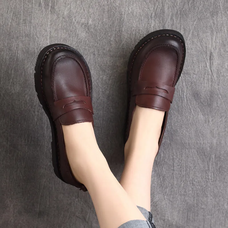 

Лоферы женские кожаные на плоской подошве, повседневные туфли из натуральной кожи, без застежки, мягкие низкие каблуки, черные, весна