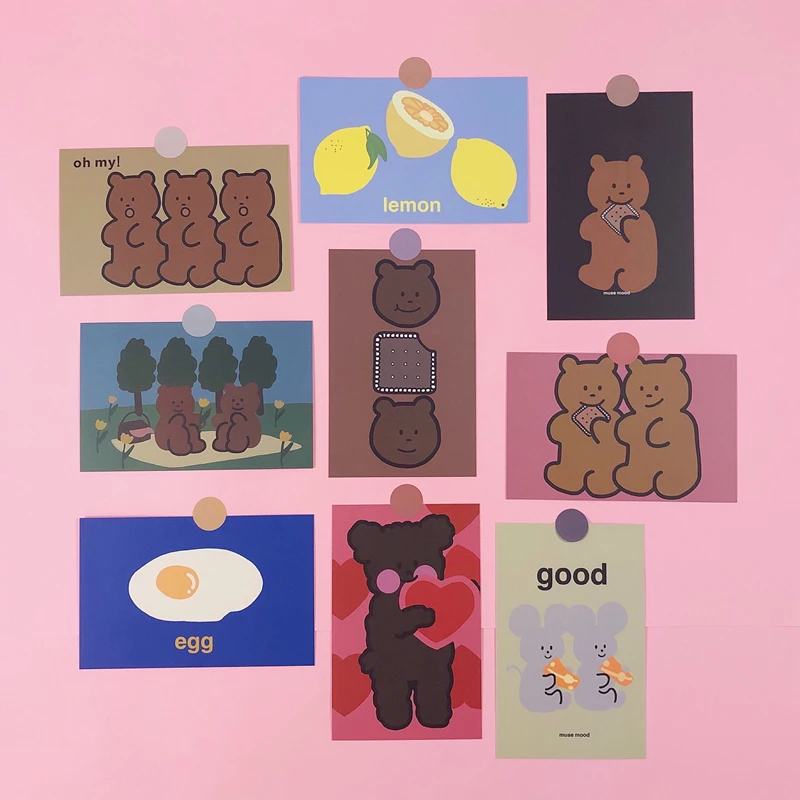 

Cartoon Biscuit Bear Series Card Suit Writable Postcard Girl Bedroom Wall Illustration Kawaii Decorative Sticker Diy Stationery