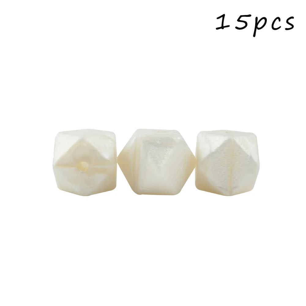 Pearl white LOFCA 15 шт. 17 мм шестигранные силиконовые бусины для DIY Прорезывания Зубов Ожерелье кулон Силиконовые Прорезывания Зубов Бусины пищевого класса прорезывание зубов - Цвет: Pearl white