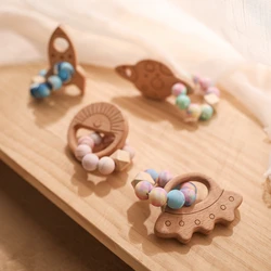 Bracelet de dentition planète en bois de hêtre pour bébé, 1 pièce, jouet pour apaiser la douleur molaire du nouveau né, succion du pouce, soins des dents 