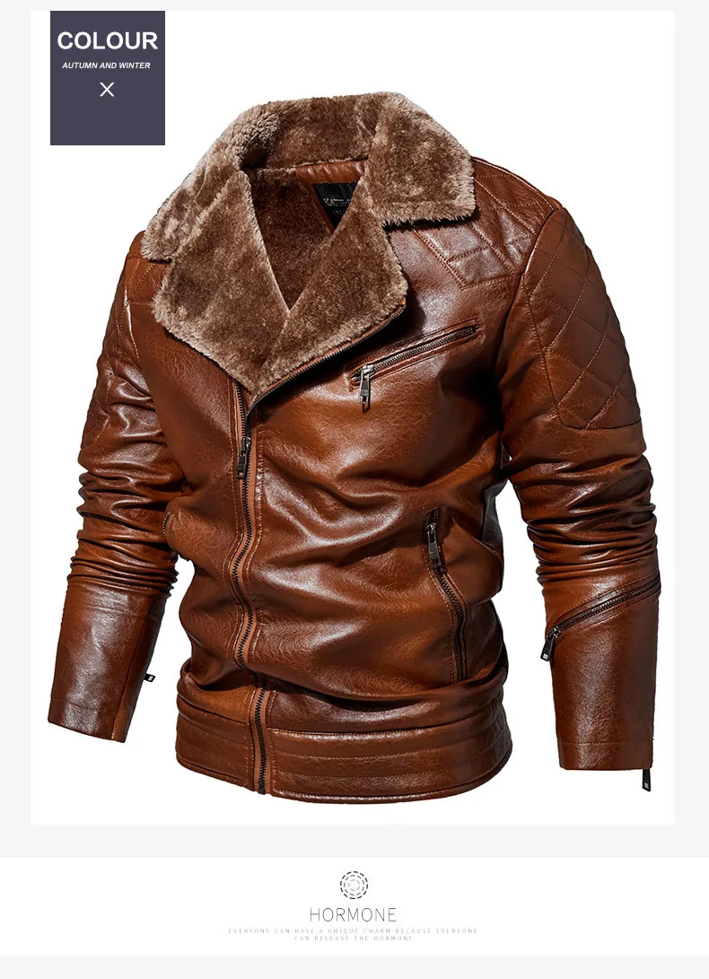 Pu Leather Coat Winter Men Leather Jacket Vintage Motorcycle 2021 Fur Lined Lapel Outwear Faux Leather Fashion Warm Mens Jackets genuine leather jacket mens