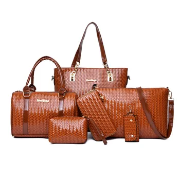 

2020 Women's Shoulder Bag Women's Handbag 6 Piece Set of Chinese Style Leather Bags Clutch Wallet Composite Bag Crossbody