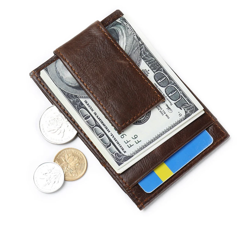 Ретро мужские бумажники из воловьей кожи, одноцветные, с несколькими картами, держатель для карт, короткие тонкие Зажимы для денег, мужской длинный клатч, кошельки