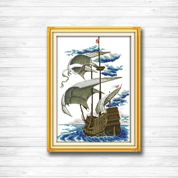 

Sailing ship boat sea Scenery Style Home Decor 14CT11CT counted cross stitch Needlework Set Embroidery kits chinese cross stitch