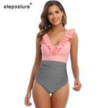 Сексуальный цельный купальник с глубоким v-образным вырезом, женский купальник размера плюс, женский купальник с пуш-ап, монокини, купальники с оборками, летняя пляжная одежда для плавания