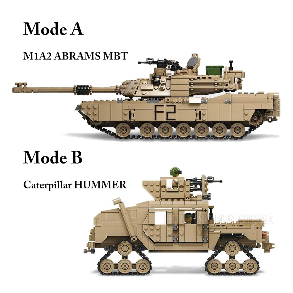 2in1 WW2 военные M1A2 Абрамс MBT армии Танк пушки колесница комплект Солдат Цифры