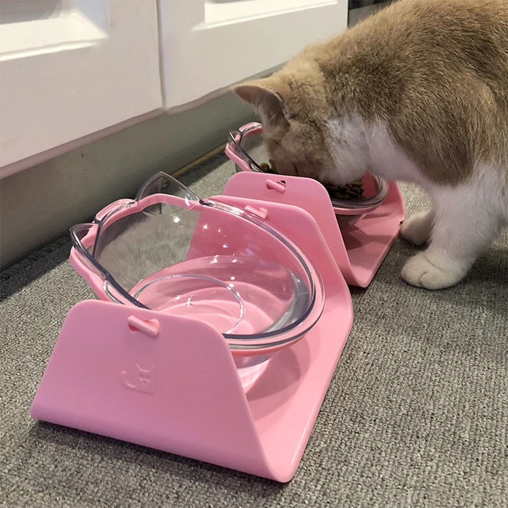 Миска для домашних животных для кормления собак дозаторы тарелок для кошек посуда корм для собак и кошек миска для воды 15 градусов Регулируемая 1 шт - Цвет: pink