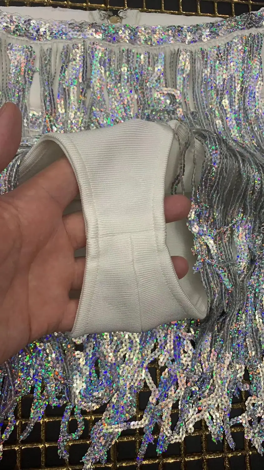 Новинка, женское серебряное платье с блестками, из двух частей, с круглым вырезом, без рукавов, Vestidos, для знаменитостей, для вечеринки, облегающее, Бандажное платье