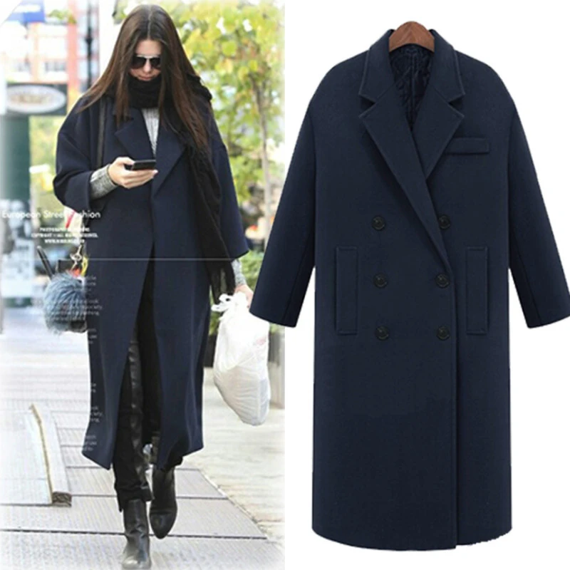 Zimowy płaszcz z wełny Casual długie płaszcze damskie 2021 dwurzędowy bardzo  długi z klapami i kieszonką zagęścić wełniany płaszcz nowy|Wełna i  mieszanki| - AliExpress
