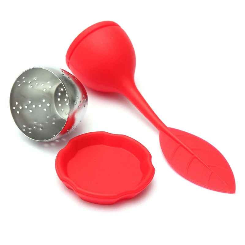 Заварка чая с крышкой ситечко из нержавеющей стали лист-красный