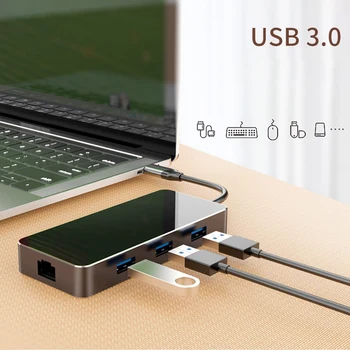 

8 in 1 Type C Hub Laptop Docking Station USB 3.0 HDMI TF LAN PD USB Hub for Huawei XiaoMi Surface Lenovo Dock